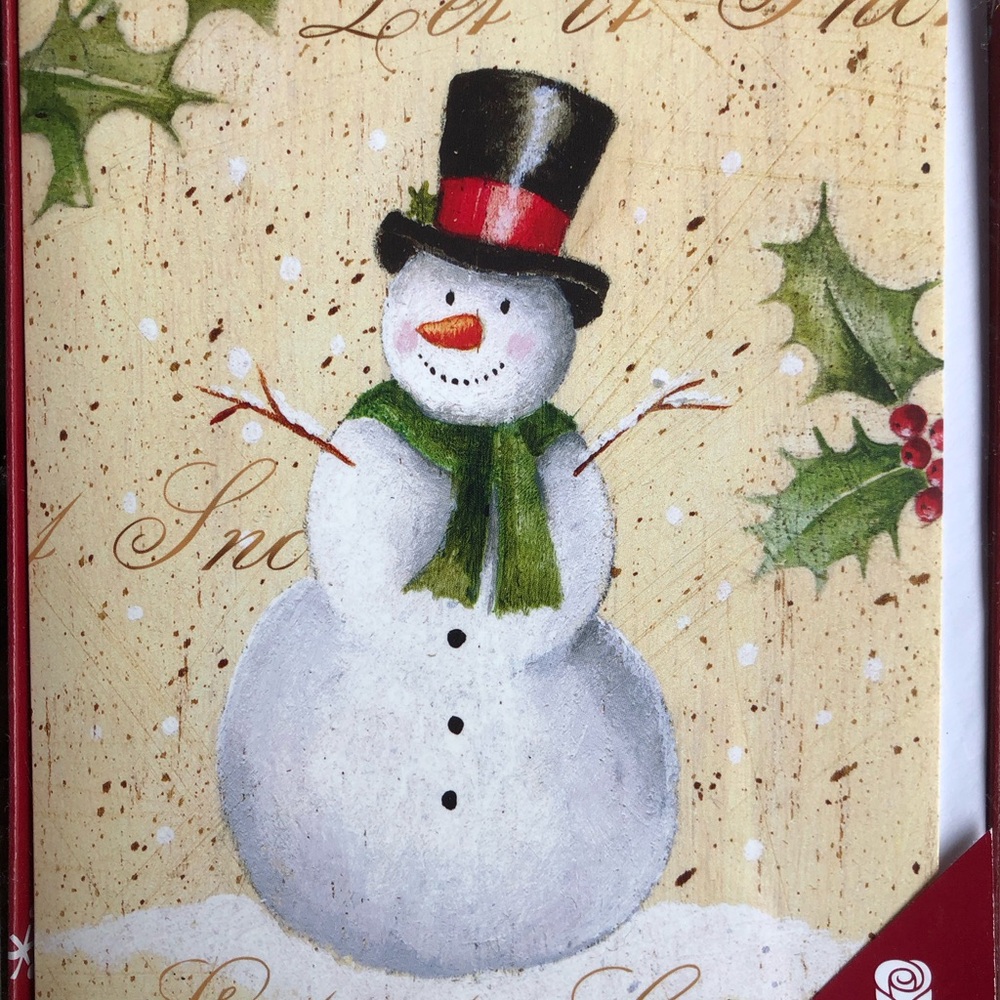 American Greetings Snowman Boxes Cards with Red and Green Accents